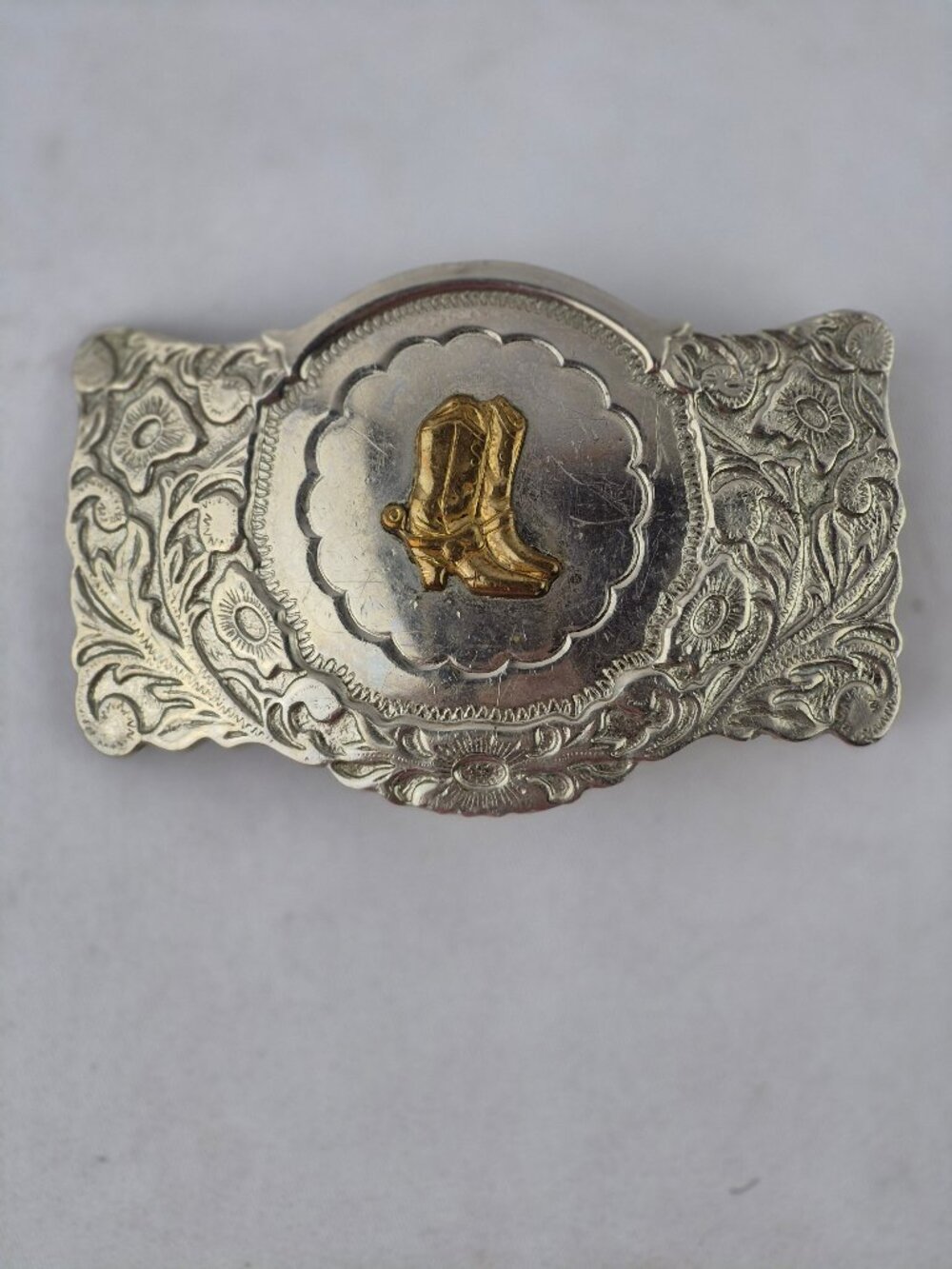 Vintage Miller Western Wear Cowboy Boots Nickel Silver Belt Buckle Western USA